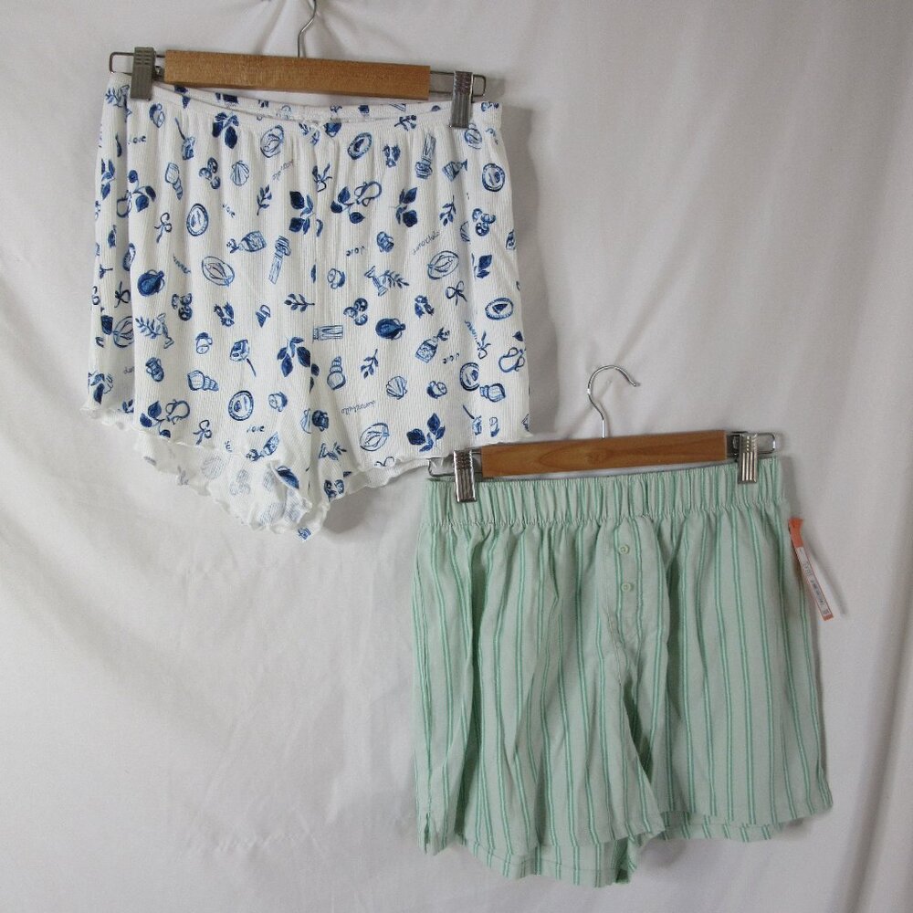 Colsie Lot of 2 Pajama Shorts Blue Mint Green Stripes Boxer Style Size Small NWT